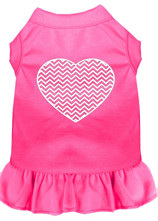 Chevron Heart Screen Print Dress Bright Pink XS